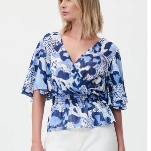 Joseph Ribkoff Blue/Vanilla Animal Print Shadow Stripe Top Size 6